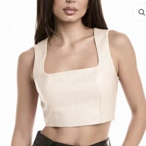 7 For All Mankind Womens Faux Leather Sleeveless Crop Top Black Size S